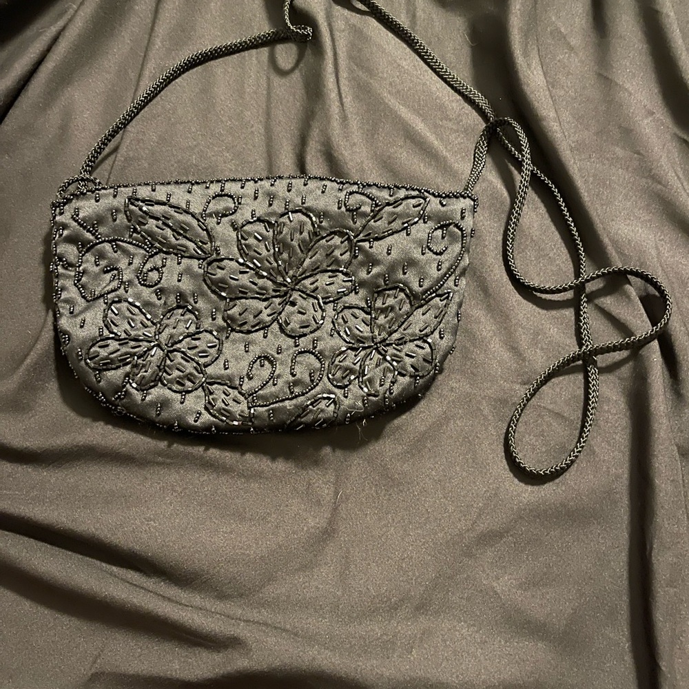Elegant Black Beaded Clutch